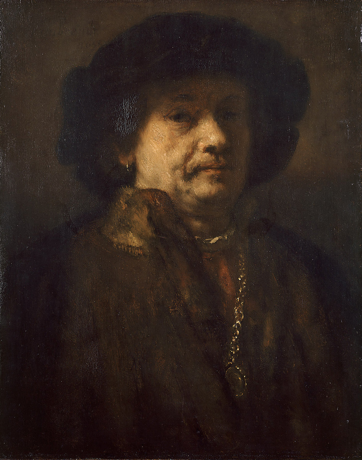 Reproduction du tableau « Autoportrait au béret noir et à la chaîne d'or - Rembrandt » par Alpha Reproduction en peinture à l’huile