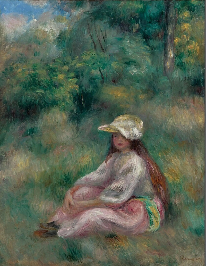 Mladá dívka v růžové v krajině - Pierre-Auguste Renoir