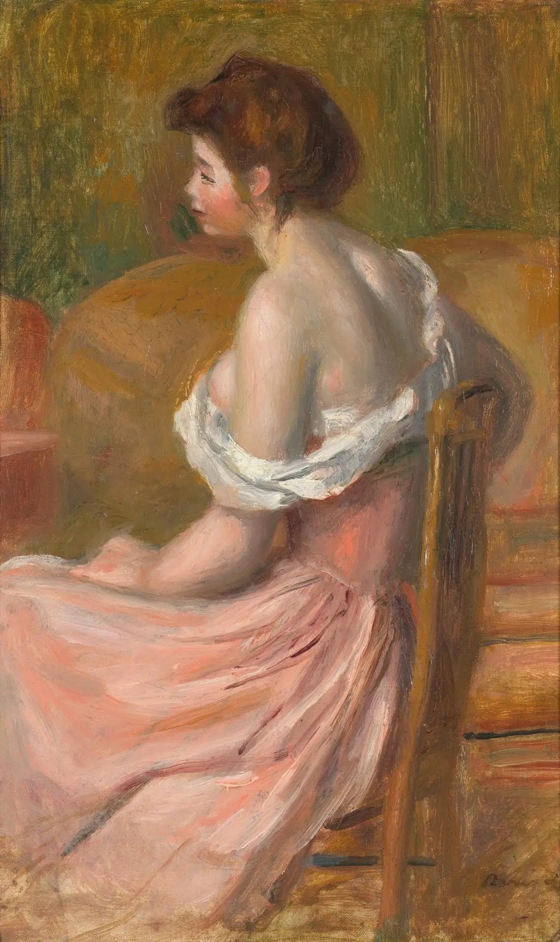 Reproduction du tableau « Jeune femme assise, le cou et les épaules découverts - Pierre-Auguste Renoir » par Alpha Reproduction en peinture à l’huile