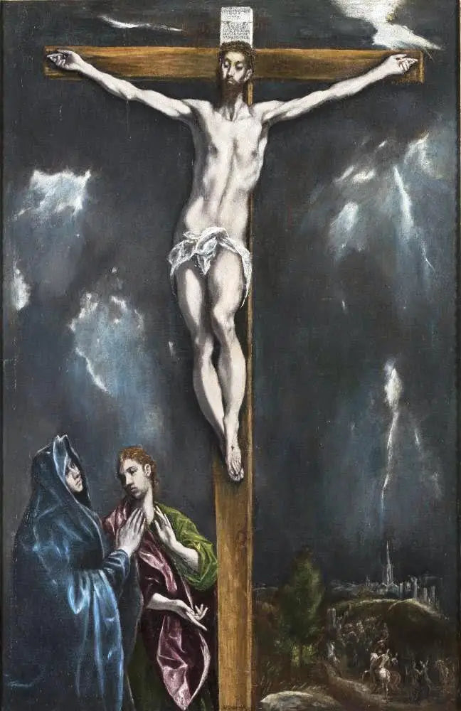 Ukřižování s Pannou Marií a svatým Janem Evangelistou - El Greco
