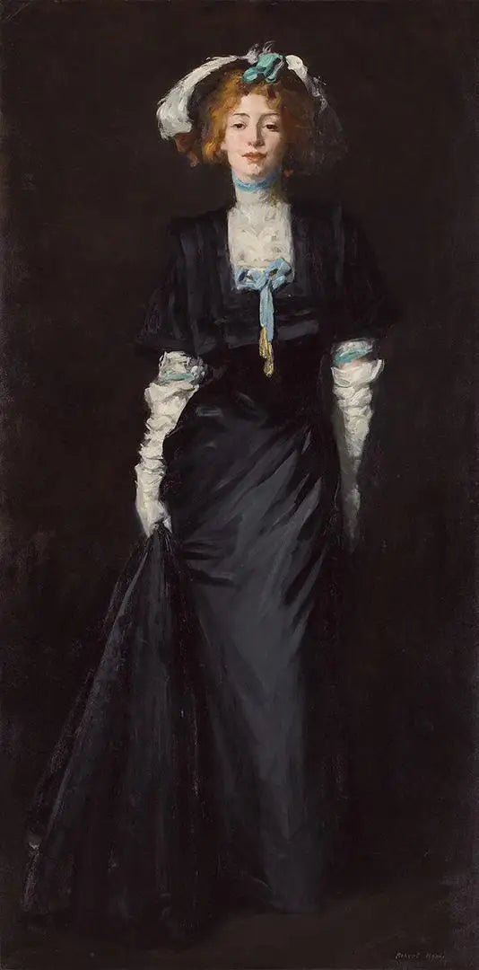 Jessica Penn v černé s bílými peřím - Robert Henri