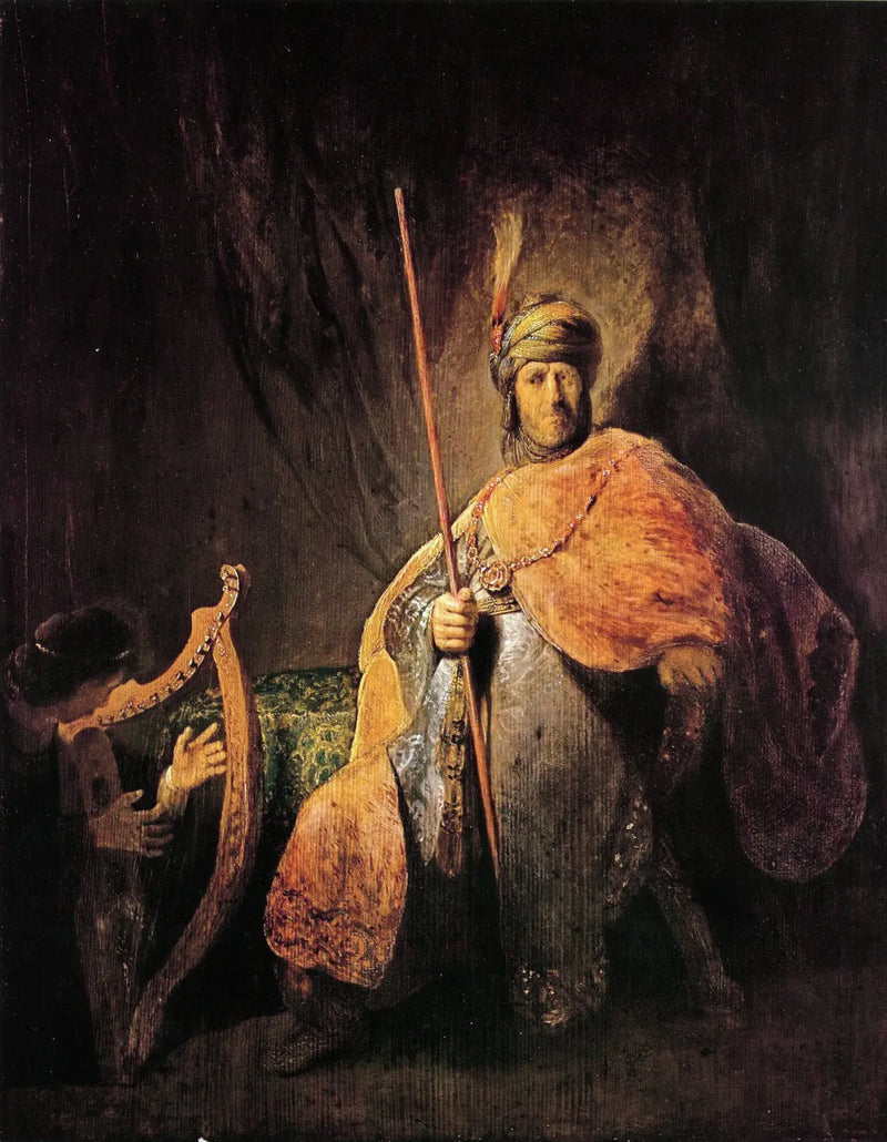 David hrající na harfu před Saulem - Rembrandt