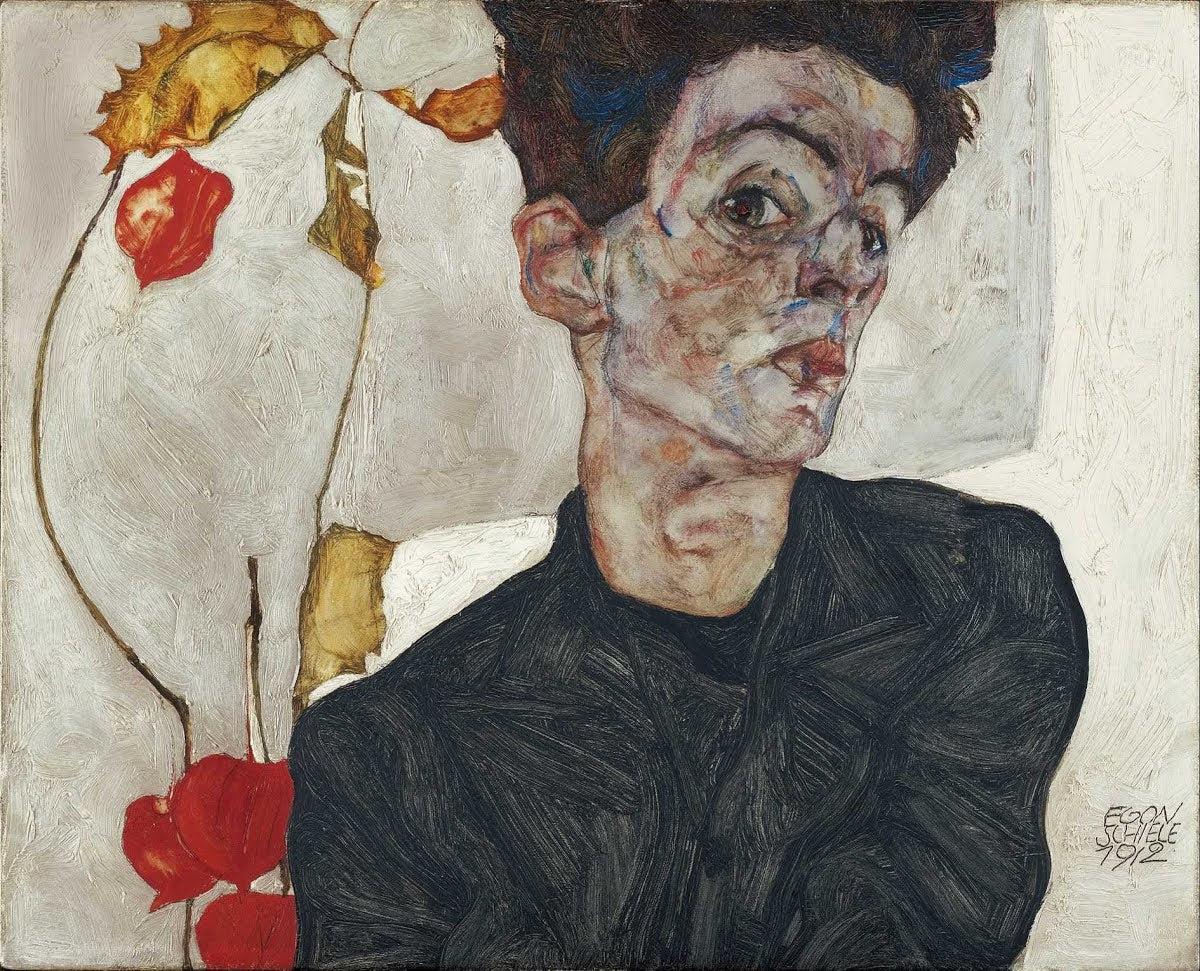 🪞 Portrét umělce s čínskou lucernou – Egon Schiele (1912)