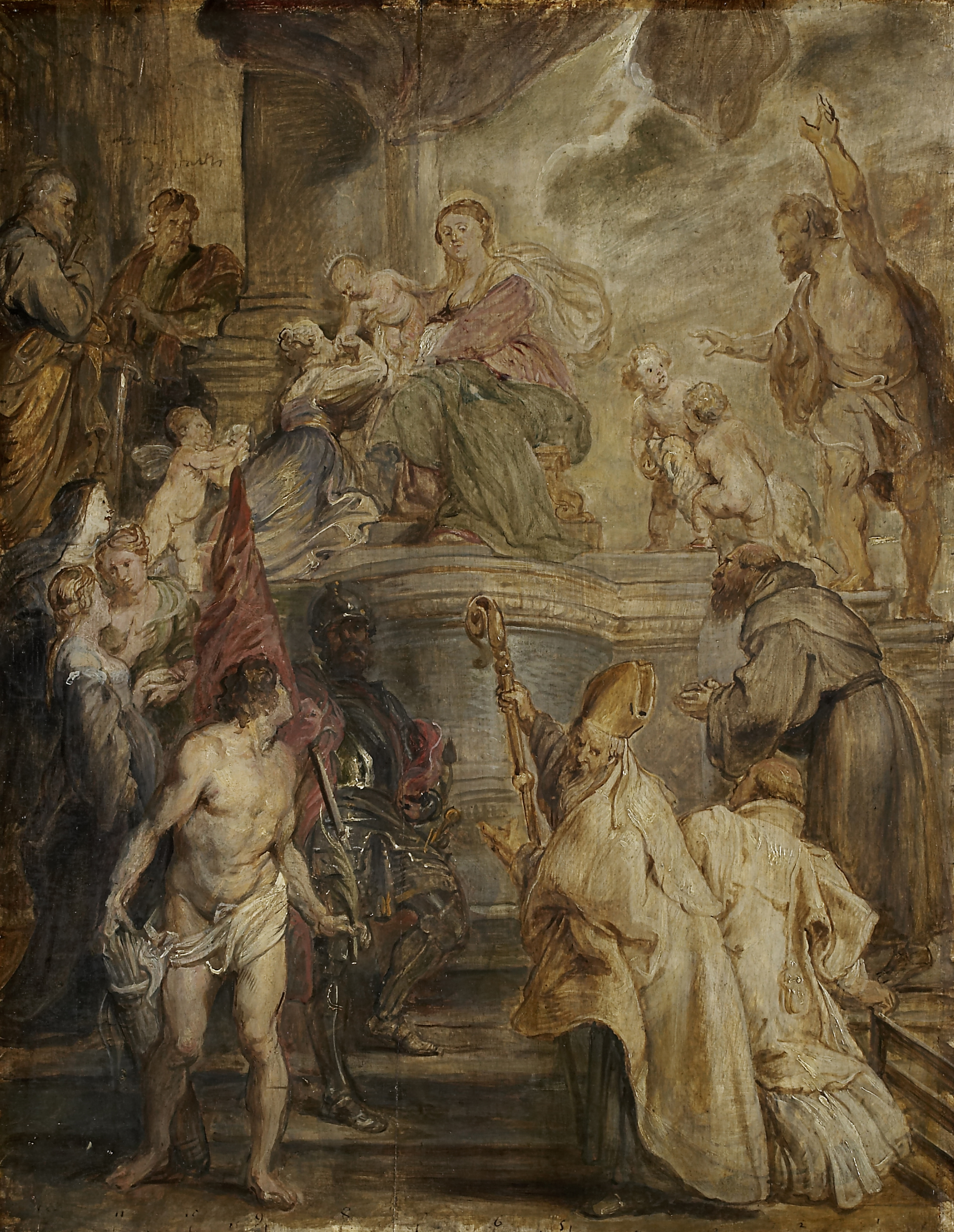 Le Mariage mystique de sainte Catherine (Croquis en couleurs pour l'autel de l'église des Pères Augustins à Anvers), verso : Deux batailles de cavalerie - Peter Paul Rubens
