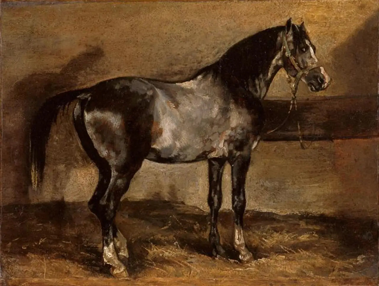 Reproduction du tableau « Cheval gris au ratelier - Théodore Géricault » par Alpha Reproduction en peinture à l’huile