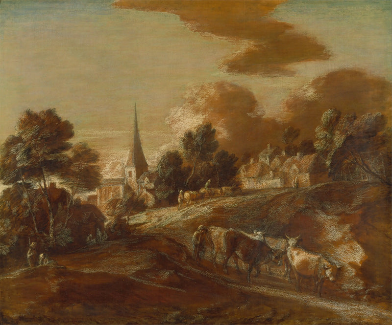 Imaginovaná lesní vesnice s pastevci a dobytkem - Thomas Gainsborough