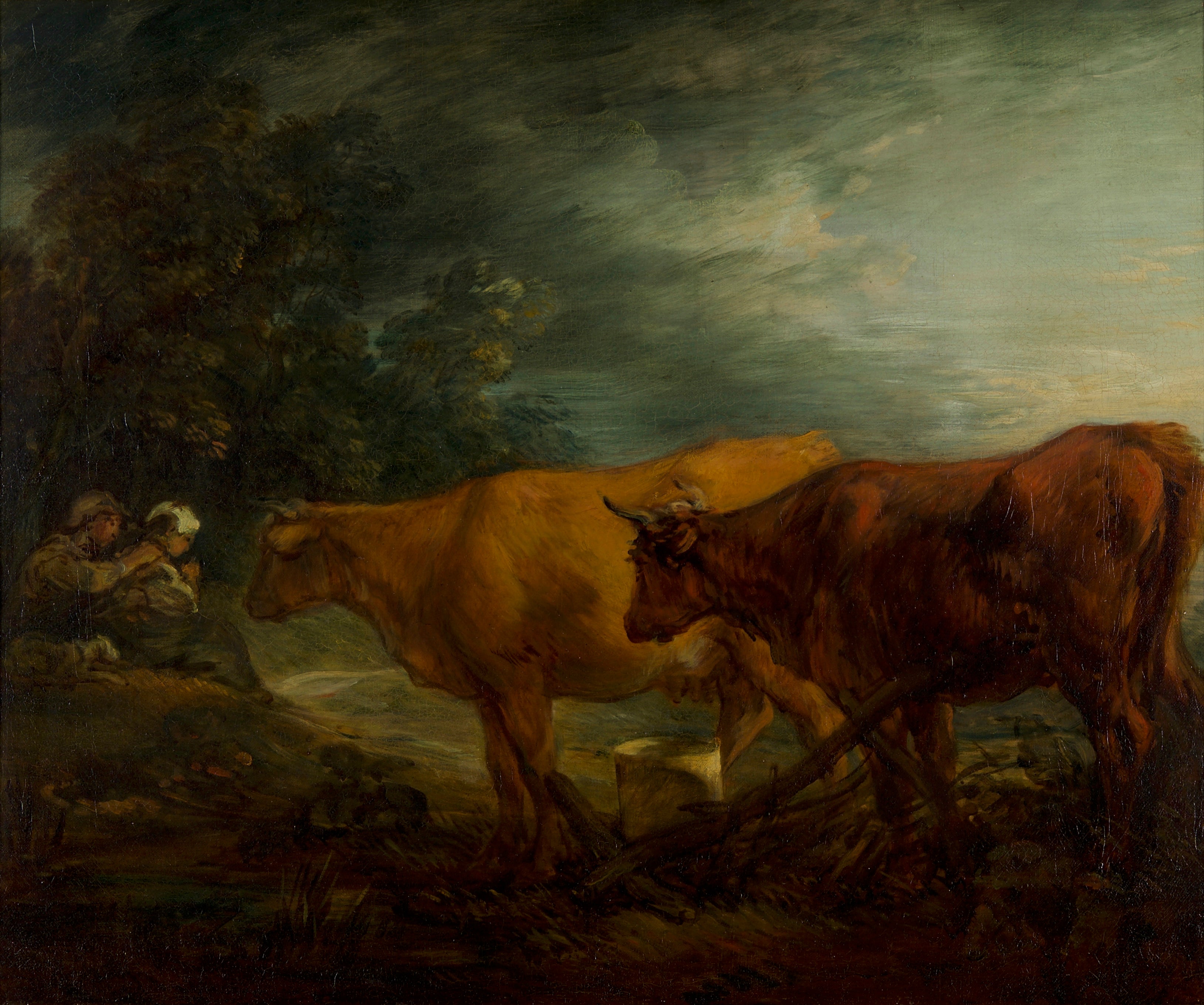 Paysage avec deux vaches avec un berger et une laitière - Thomas Gainsborough