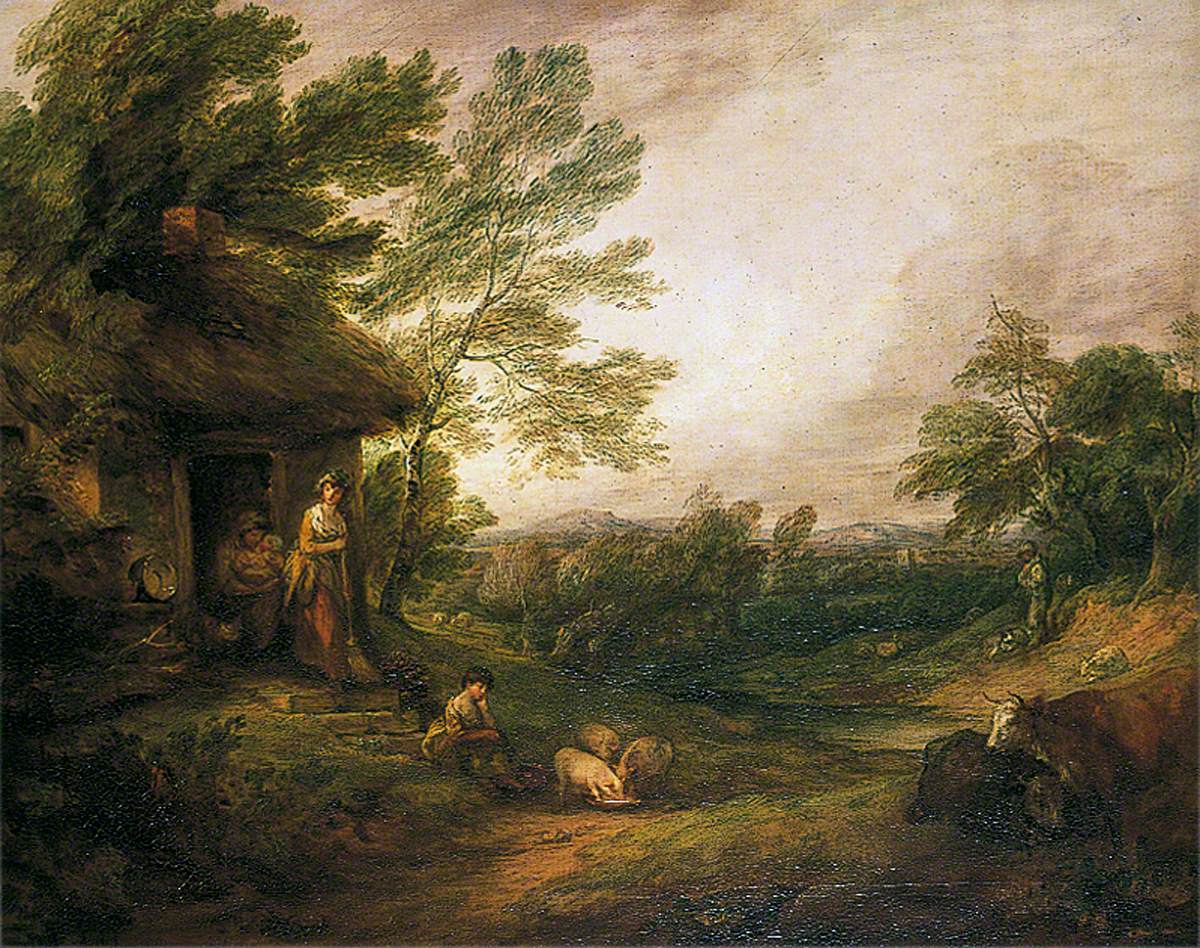 Porte de chalet avec fille et cochons - Thomas Gainsborough