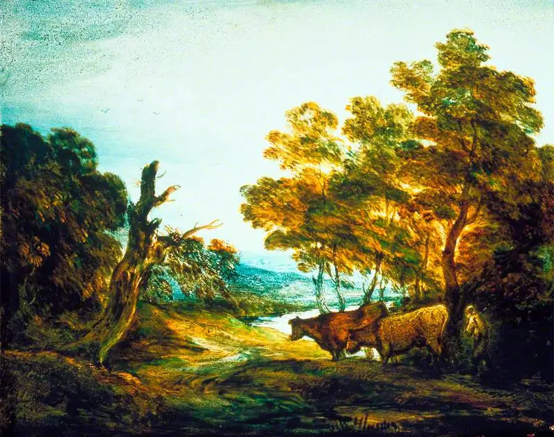 Lesní krajina s pastýřem a dvěma kravami - Thomas Gainsborough