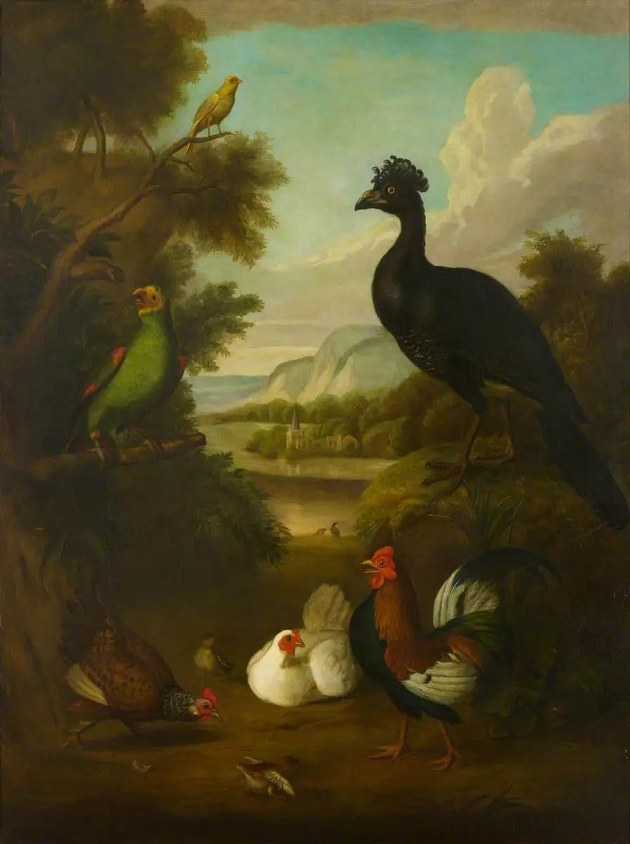Canari perroquet vert et autres oiseaux dans un paysage - Tobias Stranover - Alpha Reproduction
