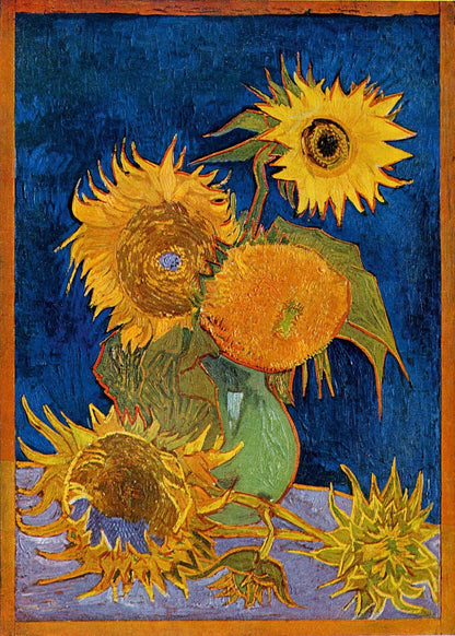 🌻 Slunečnice (královská modrá pozadí) – Vincent van Gogh (1888)