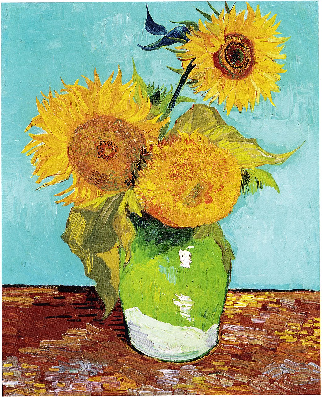 🌻 Slunečnice (tyrkysové pozadí) – Vincent van Gogh (1888)