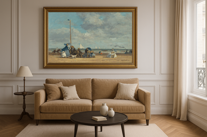 🌊 Pláž v Trouville – Eugène Boudin (60. léta 19. století)