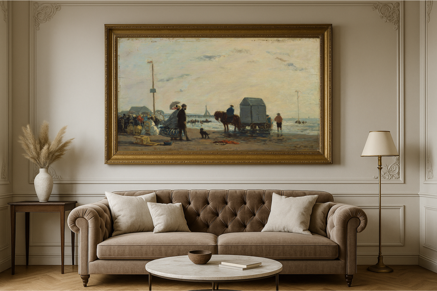 🐚 Plážová scéna v Trouville – Eugène Boudin (1863)