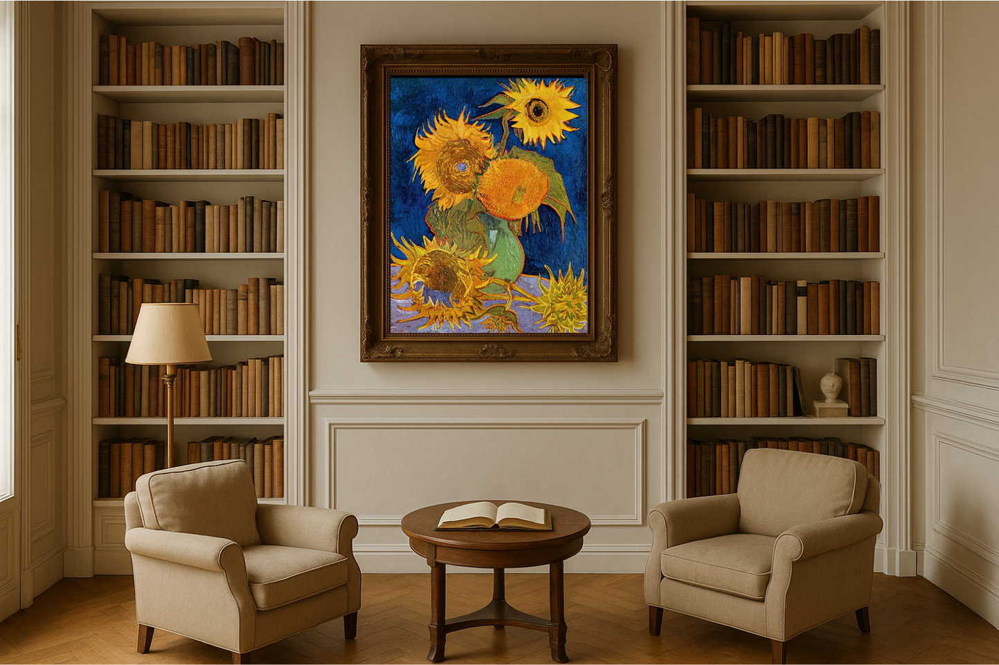 🌻 Slunečnice (královská modrá pozadí) – Vincent van Gogh (1888)