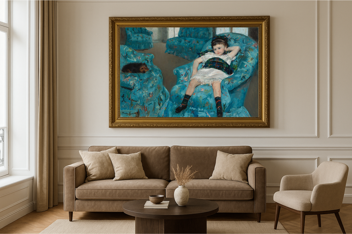🪑 Dívka v modrém křesle – Mary Cassatt (1878)
