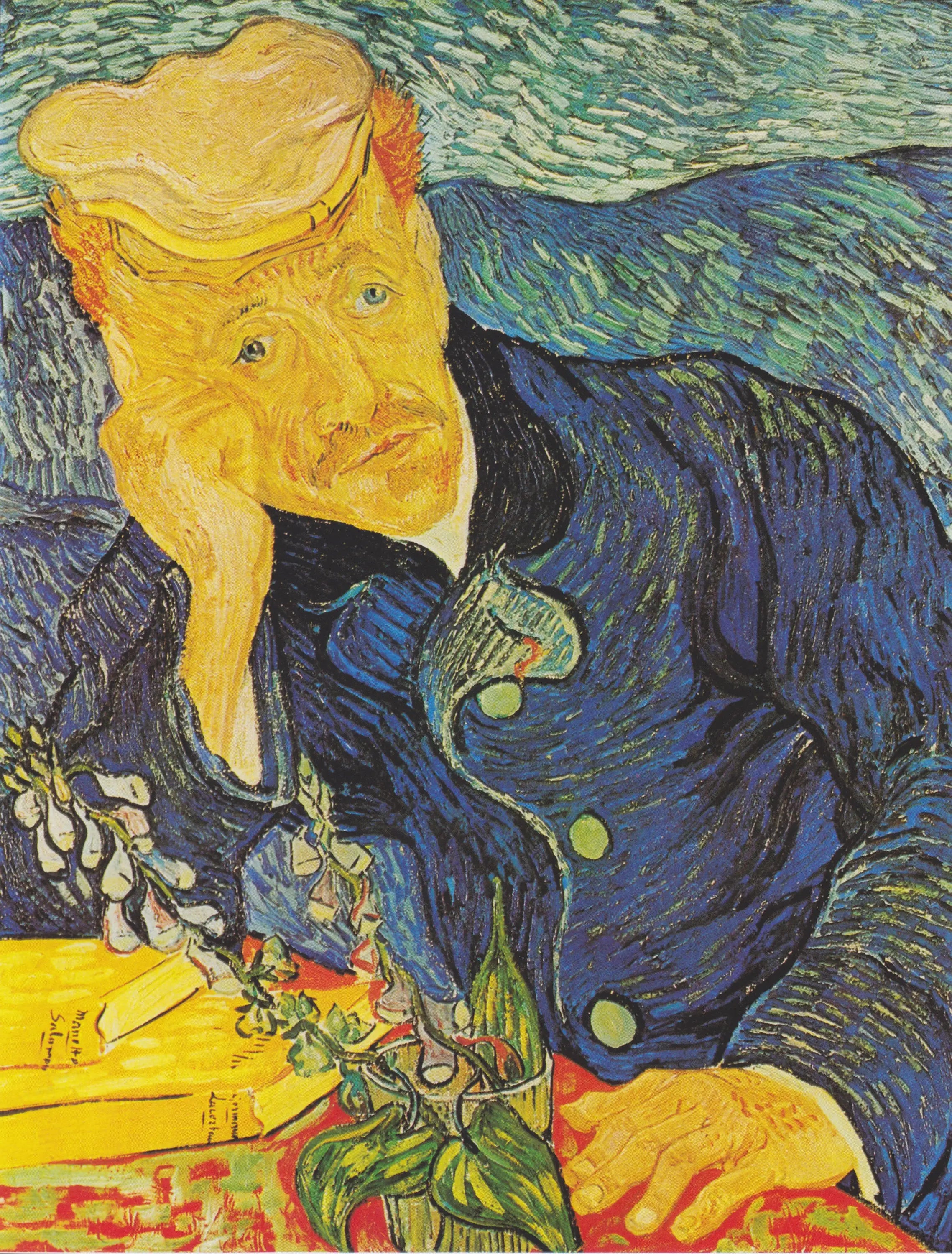 Reproduction du tableau « Portrait du Dr Gachet avec branche de digitale - Vincent van Gogh » par Alpha Reproduction en peinture à l’huile