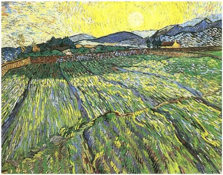 Reproduction du tableau « Champ clos avec soleil levant - Vincent van Gogh » par Alpha Reproduction en peinture à l’huile