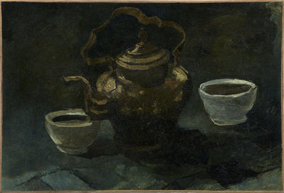 Zátiší, měděná kávová konvice a dvě bílé misky - Vincent van Gogh