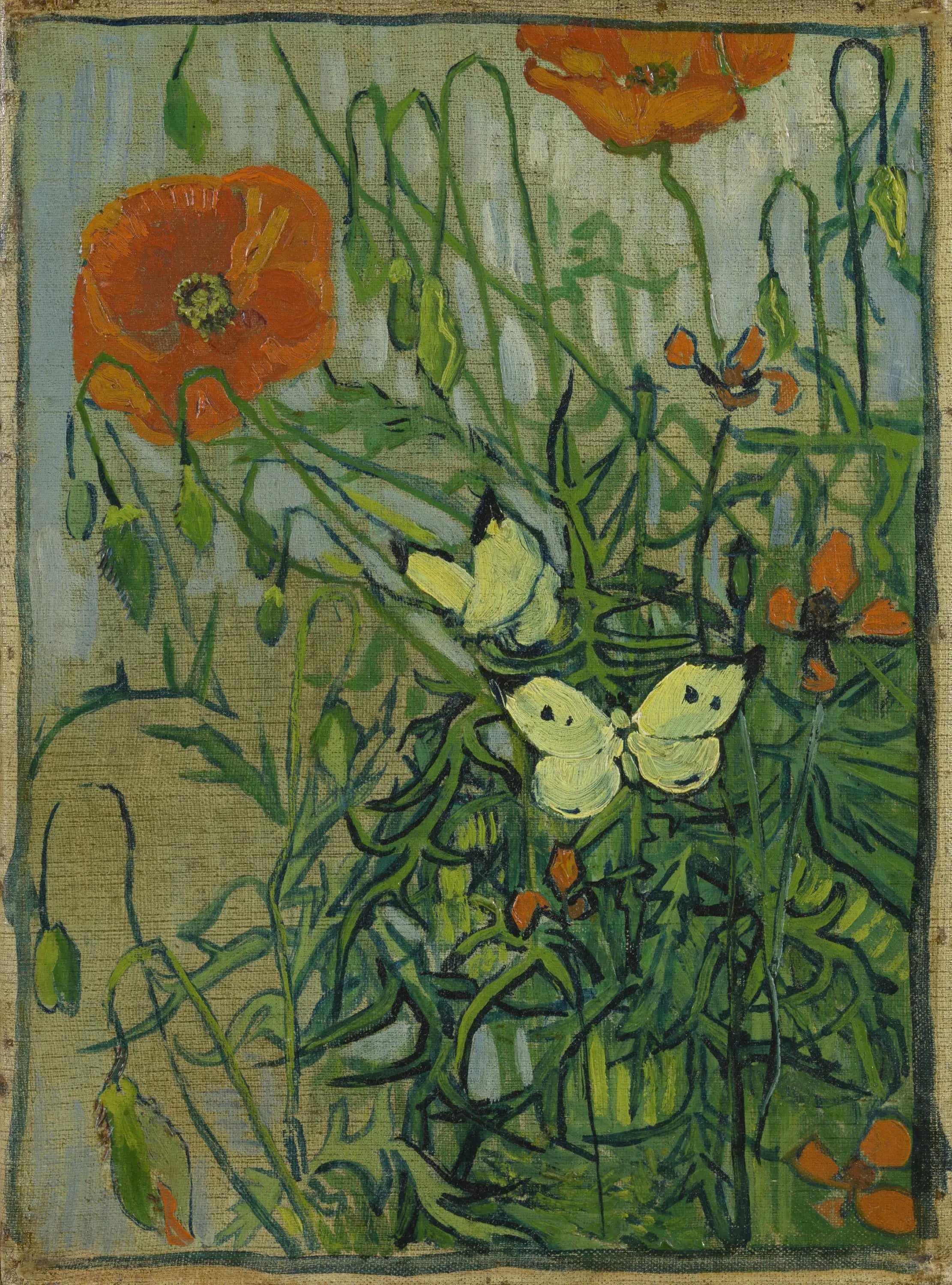 Reproduction du tableau « Papillons et coquelicots - Vincent van Gogh » par Alpha Reproduction en peinture à l’huile