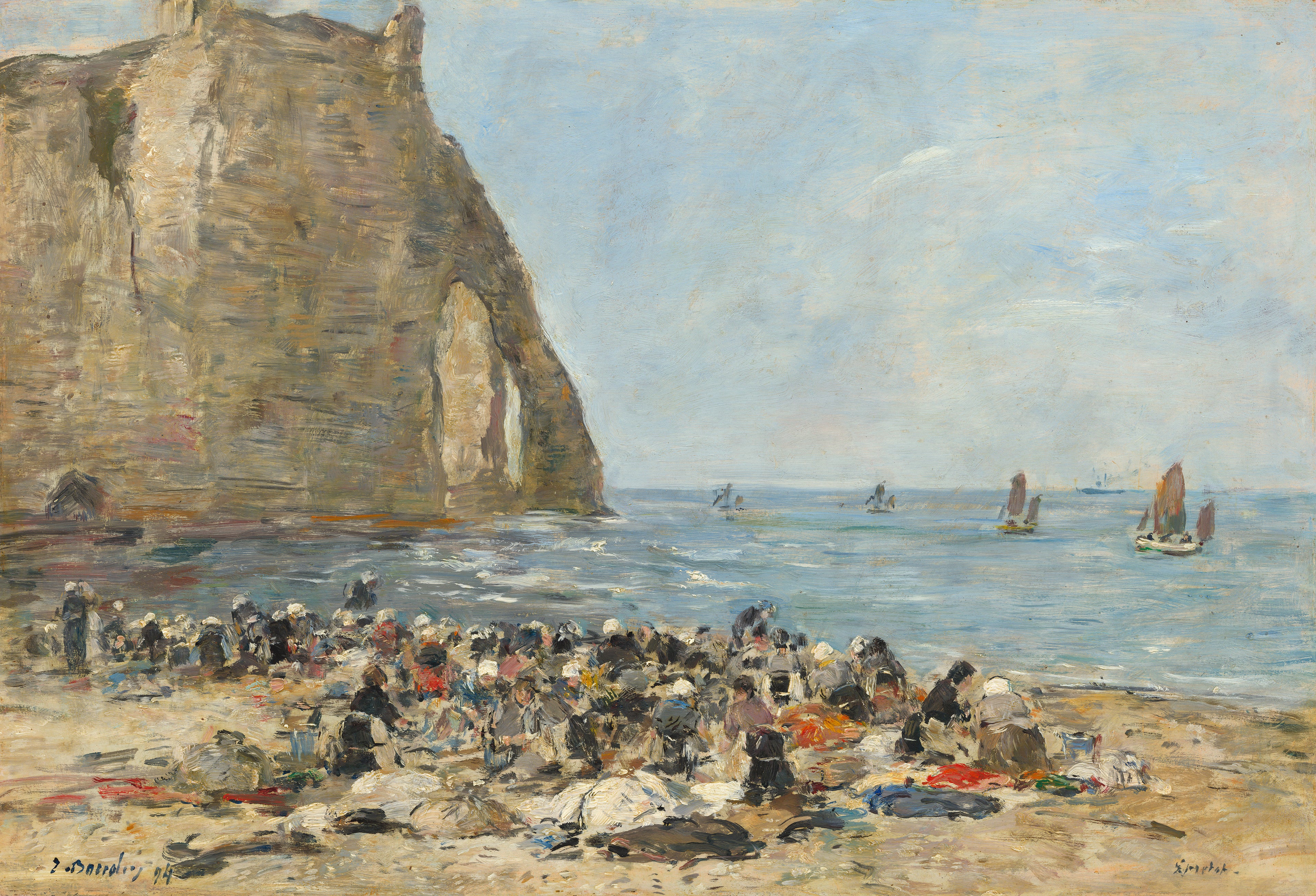 Reproduction du tableau « Lavandières sur la plage d'Etretat - Eugène Boudin » par Alpha Reproduction en peinture à l’huile