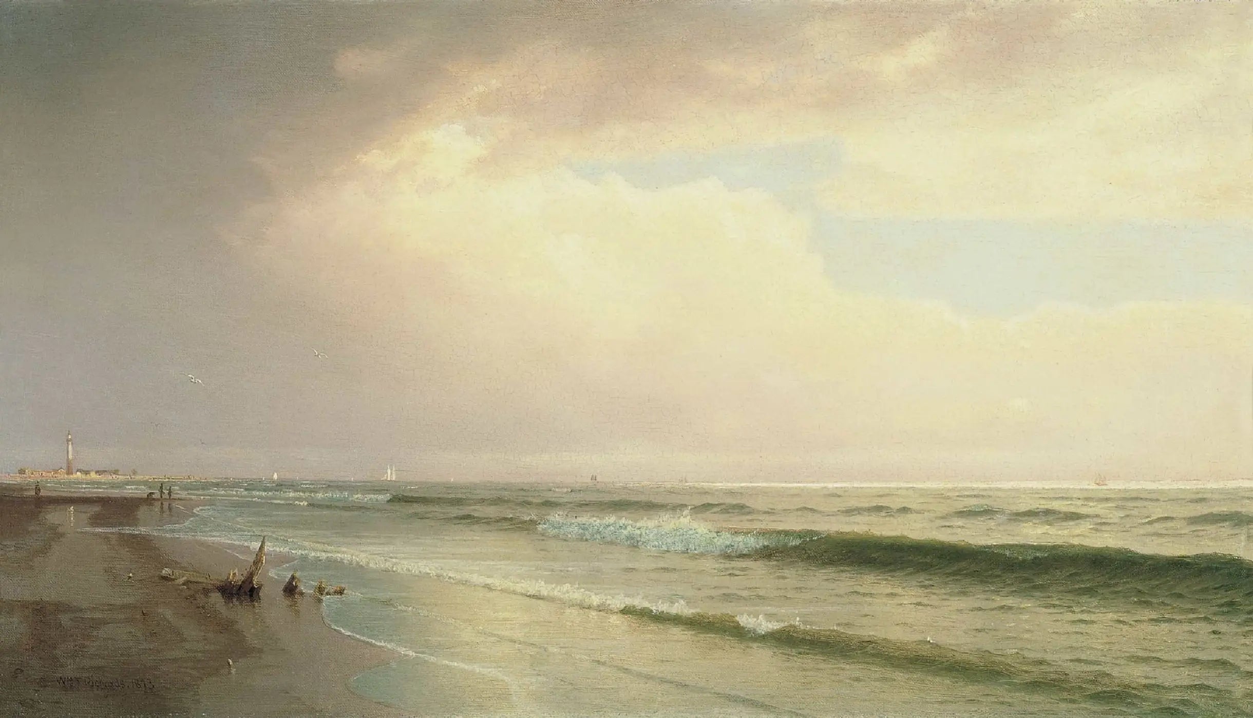 Paysage marin avec phare au loin Atlantic City New Jersey - William Trost Richards - Alpha Reproduction