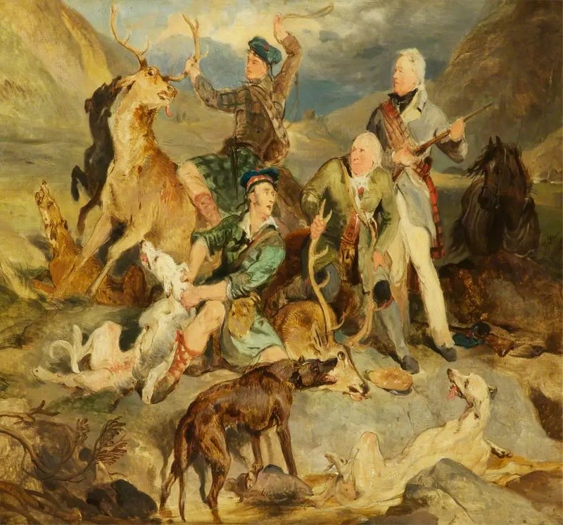 Dobytí jelena: Duka z Athollu s lesníky - Edwin Henry Landseer