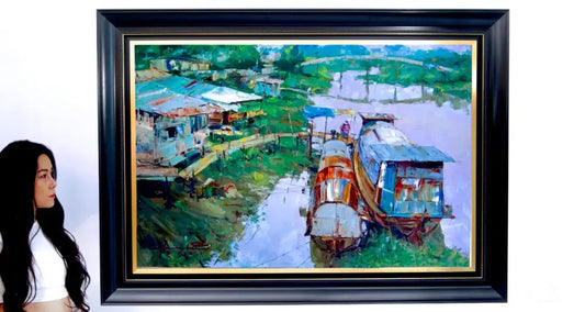 Alongside the river at Ayutthaya – Somchai | 80 x 120 cm Reproductions de tableaux à la peinture à l’huile