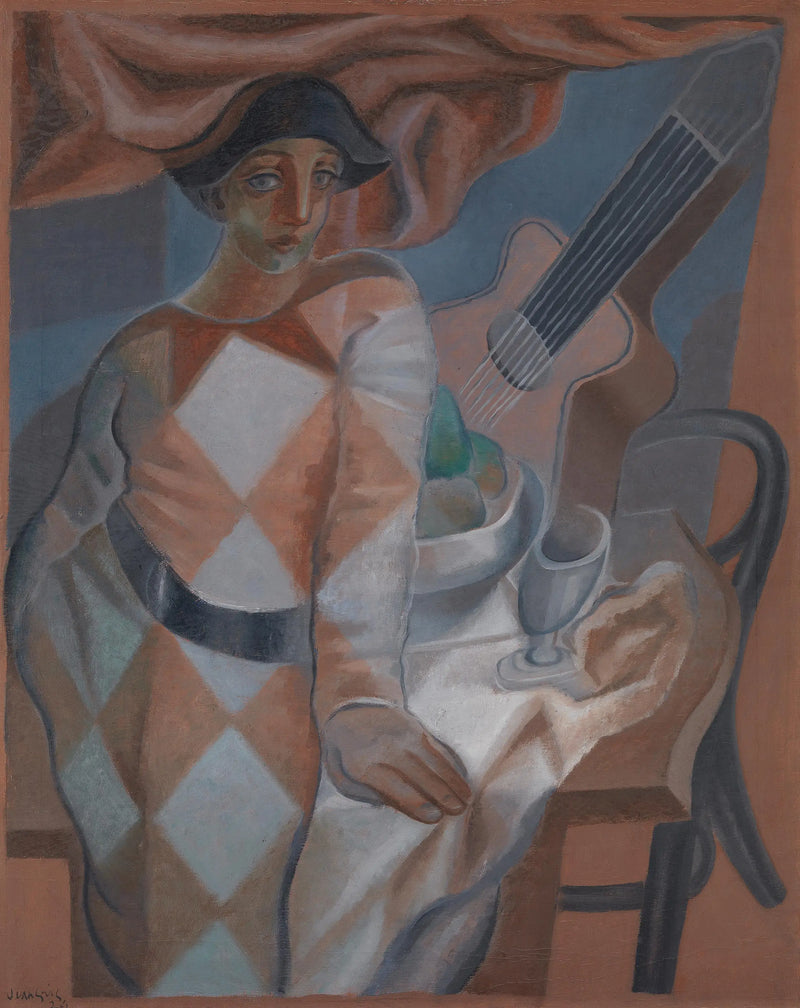 Arlequin před stolem - Juan Gris