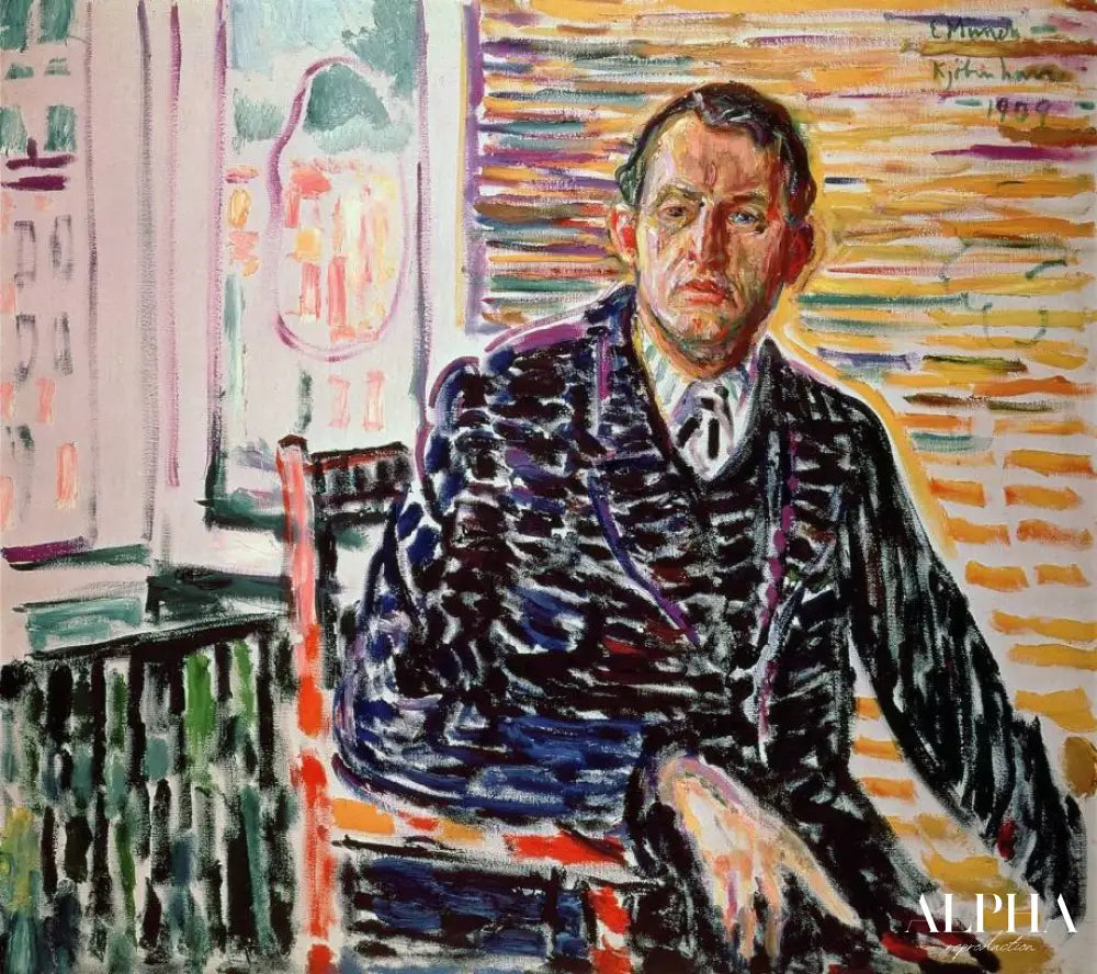 Autoportrait dans une chemise bleue - Edvard Munch - Reproductions de tableaux et peintures haut de gamme