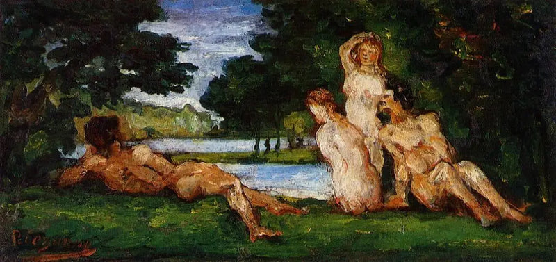 Koupající se muži a ženy - Paul Cézanne