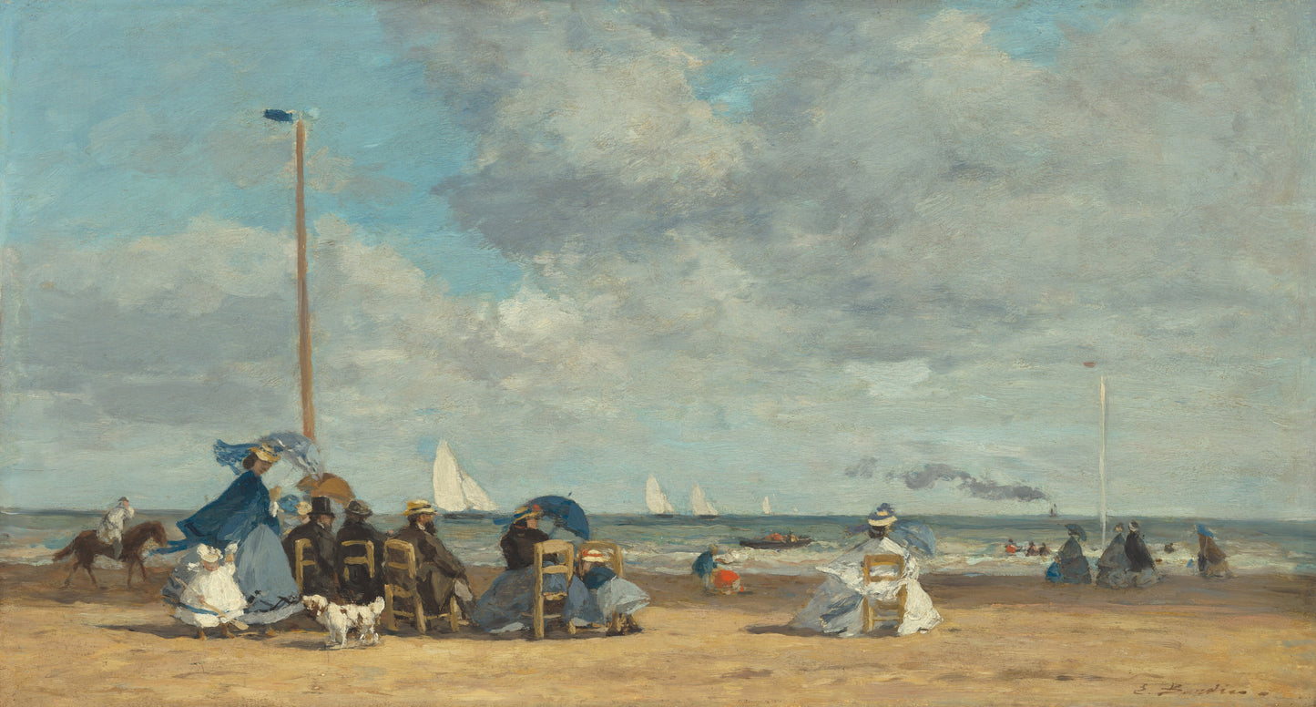 🌊 Pláž v Trouville – Eugène Boudin (60. léta 19. století)