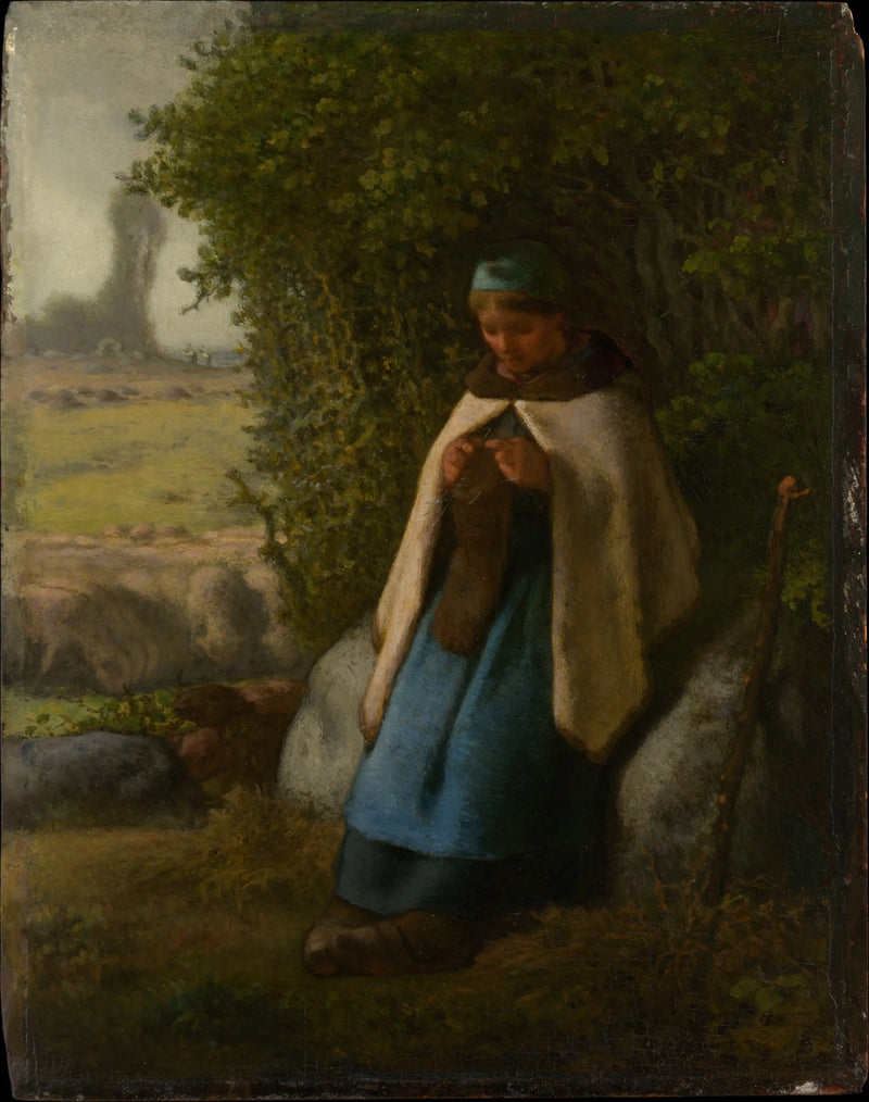 Sedící bergère na skále - Jean-François Millet