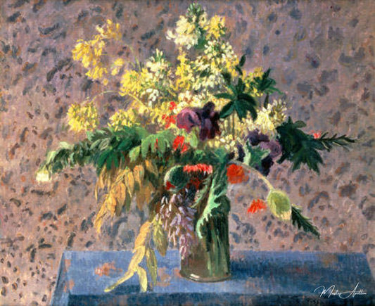 Botte de fleurs avec des bourgeons de coquelicots et iris - Camille Pissarro - Reproductions de tableaux et peintures haut de gamme