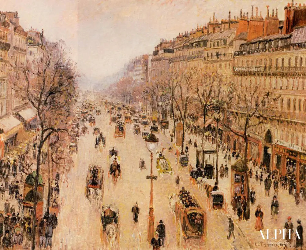 Boulevard Montmartre Matin, temps gris - Camille Pissarro - Reproductions de tableaux et peintures haut de gamme