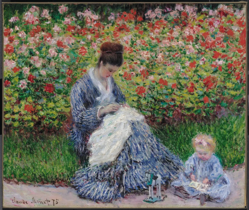 Camille Monet a dítě v zahradě umělce v Argenteuil - Claude Monet