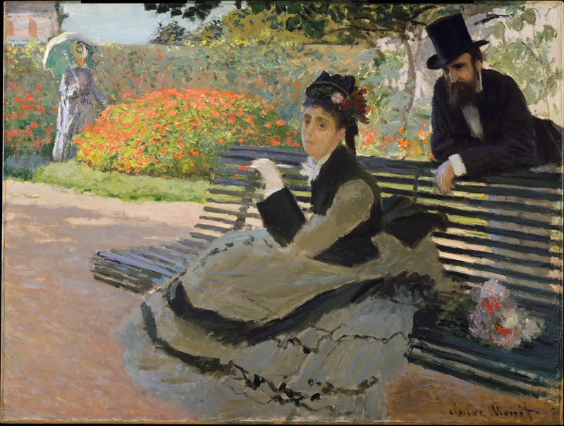 Camille Monet na zahradní lavičce - Claude Monet