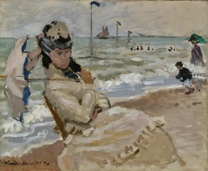 Camille na pláži v Trouville - Claude Monet