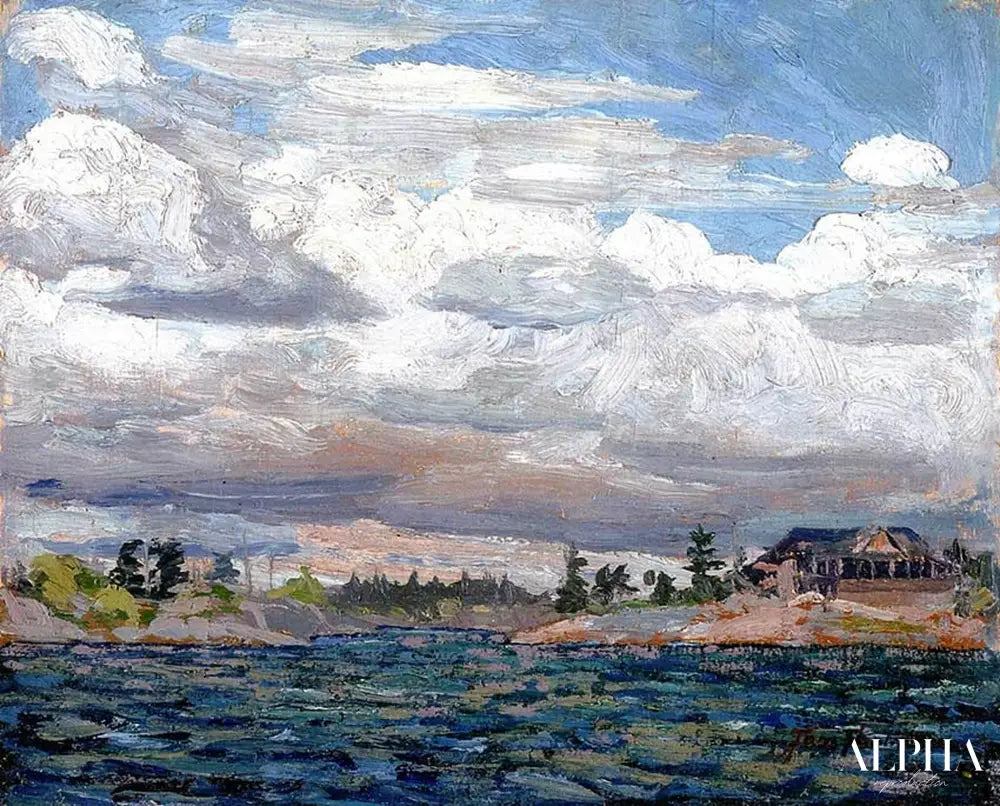 Chalet sur un rivage rocheux - Tom Thomson - Reproductions de tableaux et peintures haut de gamme