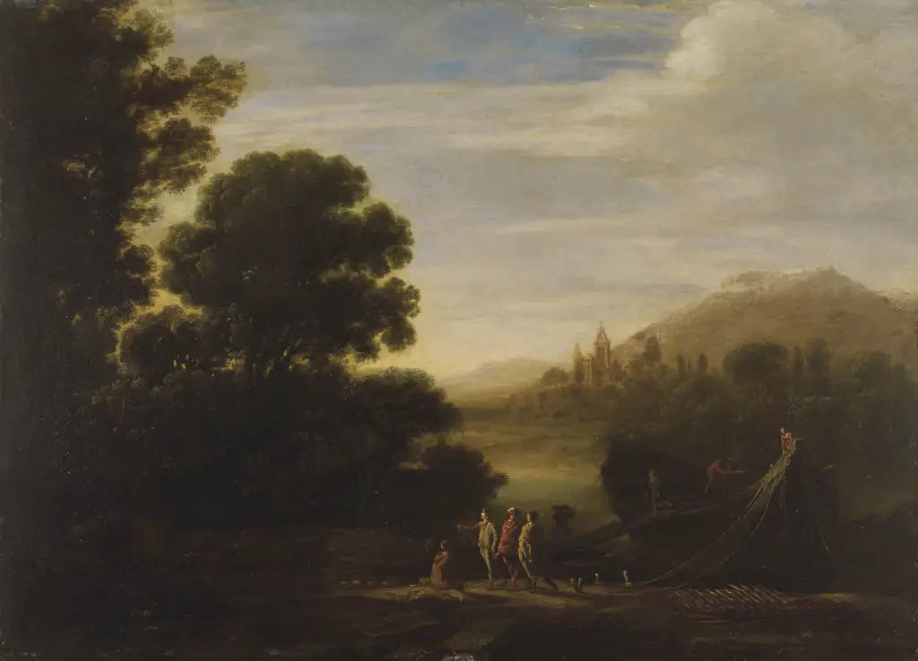 Chargement du bois dans la lueur dorée du soir - Claude Lorrain - Alpha Reproduction