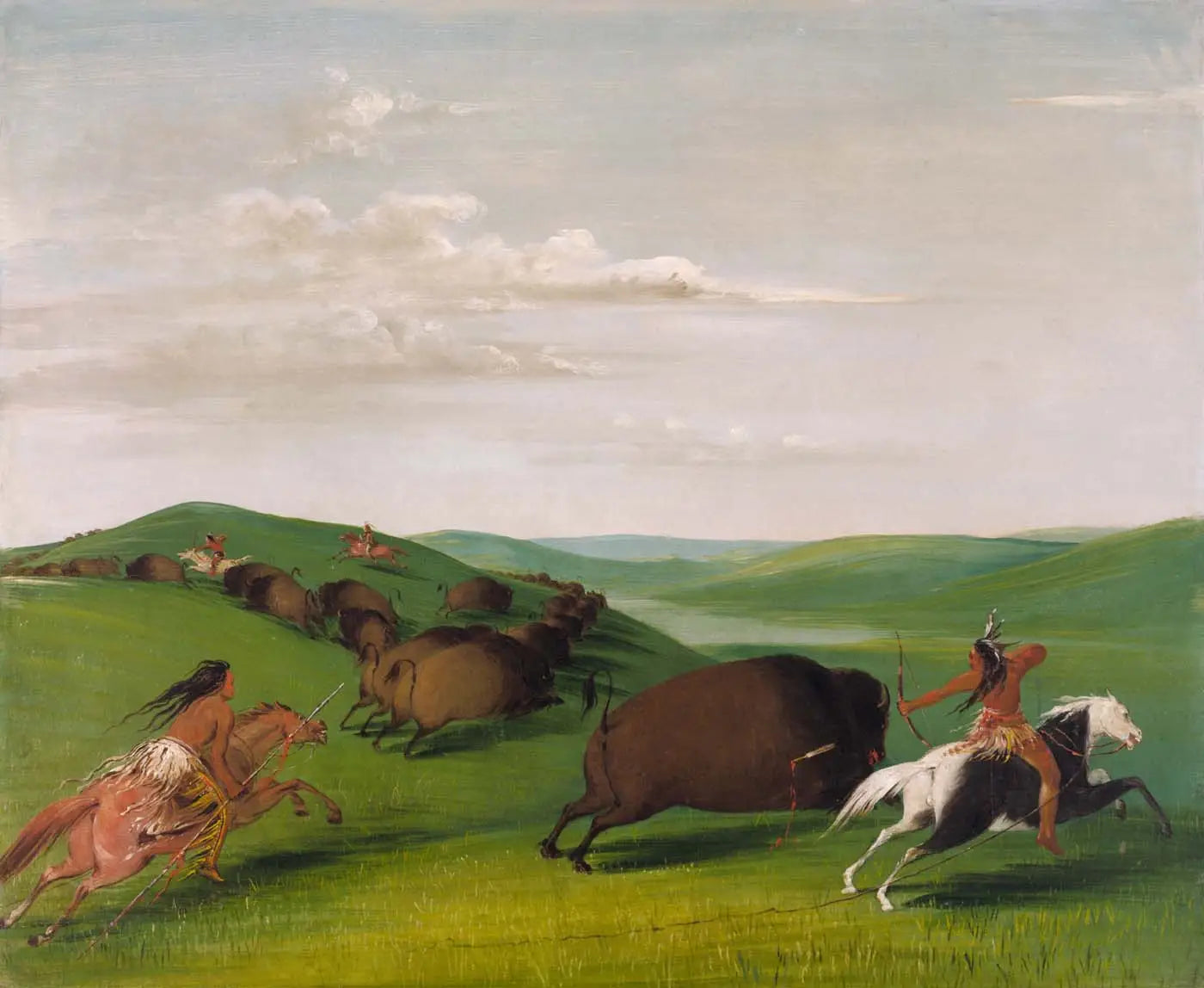 Chasse au bison avec arcs et lances - George Catlin - Alpha Reproduction