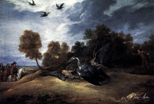 Chasse au héron avec l'archiduc Léopold Wilhelm - David The Younger Teniers - Reproductions de tableaux et peintures haut de gamme