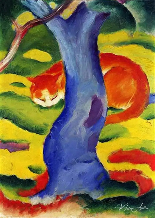 Chat derrière un arbre - Franz Marc - Reproductions de tableaux et peintures haut de gamme