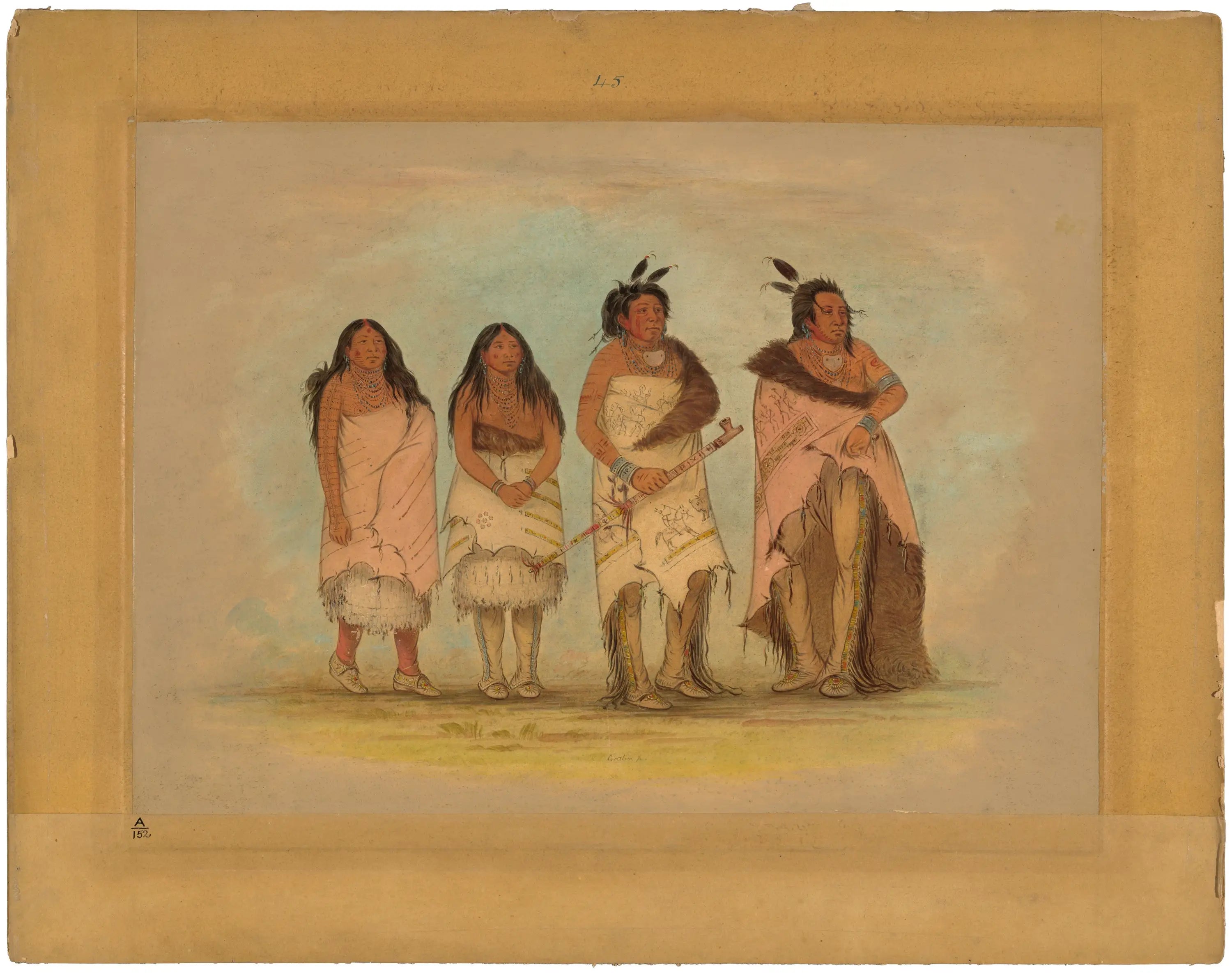 Chef Pawneepict deux filles et un guerrier - George Catlin - Alpha Reproduction