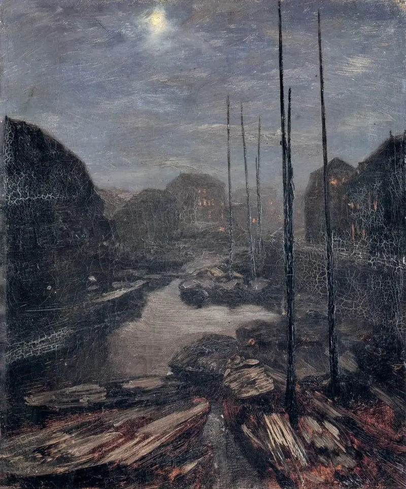 Clair de lune sur le Friedrichskanal dans le vieux Berlin - Adolph von Menzel