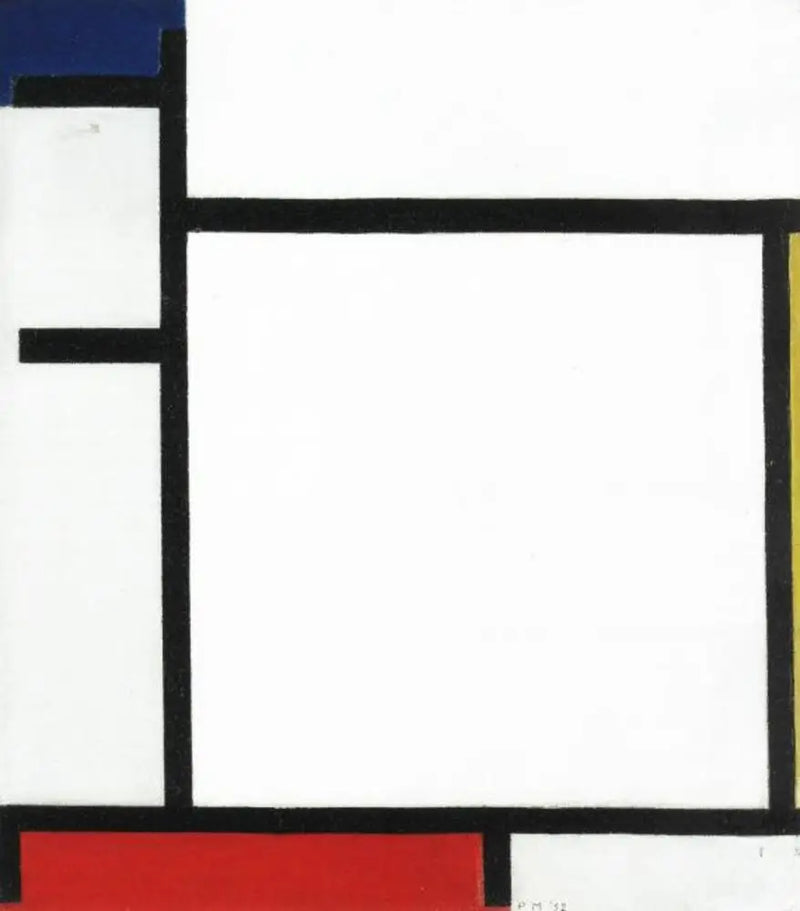 Kompozice s modrou, žlutou, červenou a šedou - Piet Mondrian