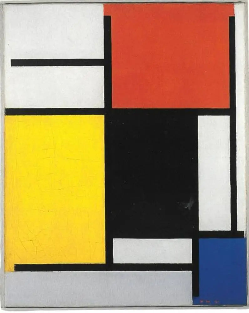 Kompozice s červenou, žlutou, černou, modrou a šedou - Piet Mondrian