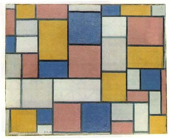 Kompozice s barevnými plány a šedými liniemi - Piet Mondrian