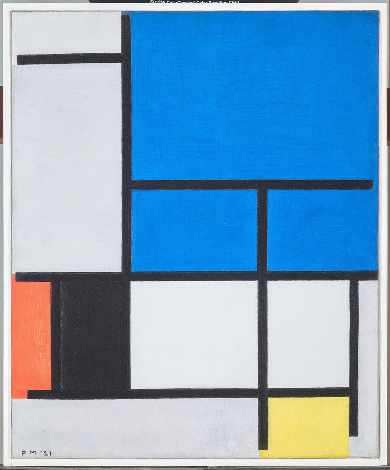 Kompozice s velkým modrým, červeným, černým, žlutým a šedým letadlem - Piet Mondrian