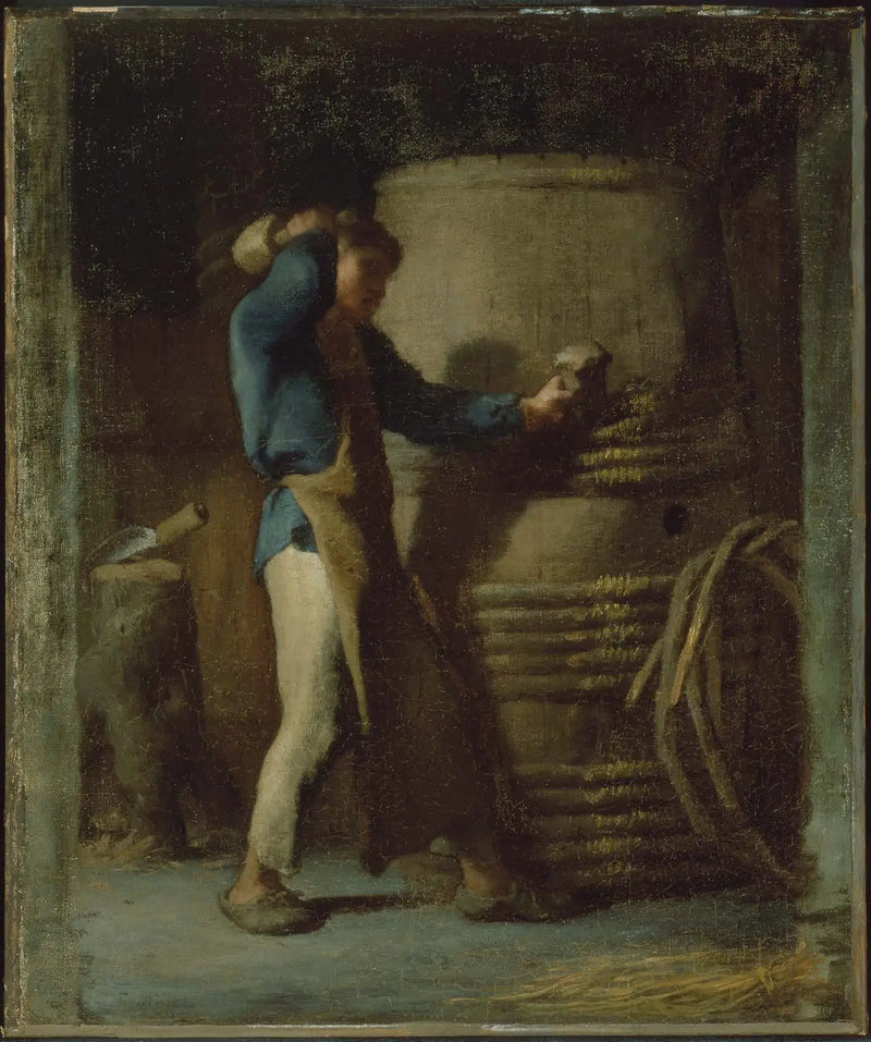 Cooper stahující sudové prkna - Jean-François Millet